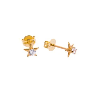 Boucles d'Oreilles Etoile en Or Jaune 9 Carats et Oxyde de Zirconium - Picture 1 of 3