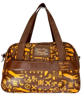 复古 Paul Frank Industries 棕色 PVC 旅行随身包行李箱 2005 Y2K — 第 1/4 张图片