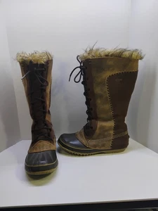 Sorel Cate the Great hohe Stiefel Größe 10 braun Leder Winter Kunstfell - Bild 1 von 18