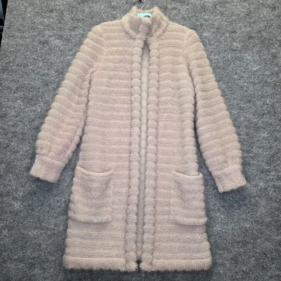 复古 Escada 外套女式 36 米色马海毛羊毛长款针织开衫 80 年代 — 第 1/4 张图片