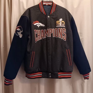 NFL Denver Broncos Super Bowl 50 Champions Wool Blend Reversible Jacket Sz MED - Picture 1 of 9