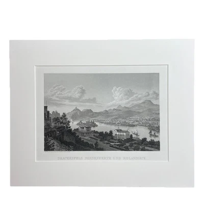 Stahlstich Drachenfels Nonnenwerth Rolandseck um 1840 F. Folter 35cm x 28cm - Bild 1 von 3