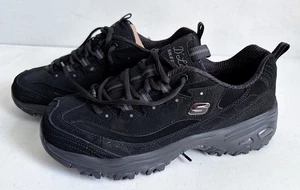 Skechers D'Lites Unisex Women's Sz 10 Men's 8.5 BBK Black Sneakers Foam Comfort - Picture 1 of 7