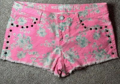 Mossimo Supply Co Pink Denim Shorts Floral With Spikes Women’s Juniors Size 9 - Image 1 of 4