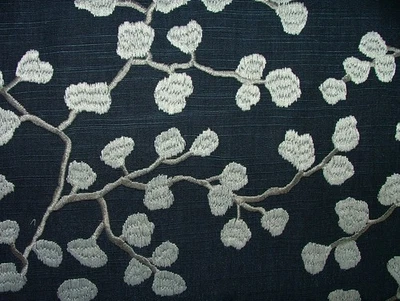 22 Metres Melantha Ink Blue Embroidered Fabric Curtain Upholstery Cushion Use - Image 1 of 4