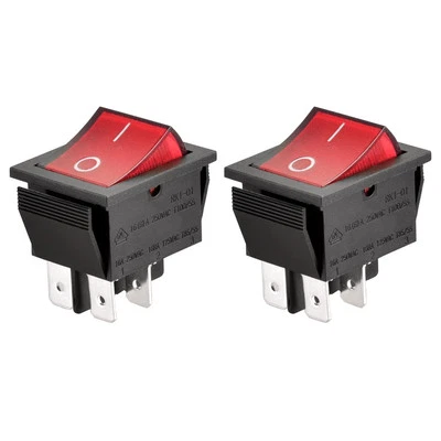 Heschen Rocker Switch ON-OFF DPST 4 Terminals Red light 16A 250VAC 2Pack