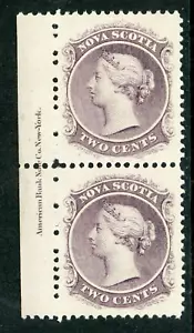Canada 1860 Nova Scotia 2¢ DULL PURPLE Scott #9 Pair MNH (WOW!) Z129 - Picture 1 of 6