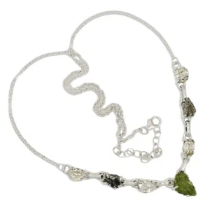 Collar de plata 925 con diamantes y moldavita checos genuinos naturales SN19023 - Imagen 1 de 1