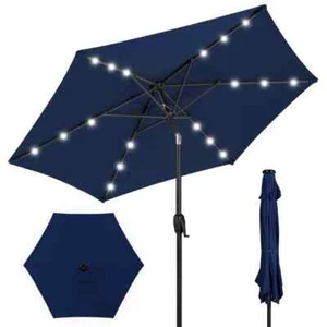 7.5 ft. Outdoor Market Solar Tilt Patio Umbrella w/LED Lights in Navy Blue - Picture 1 of 7