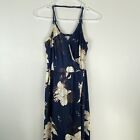 Inin Womens Small V Neck Casual Maxi Dress Floral Wrap Split Front Blue Beige