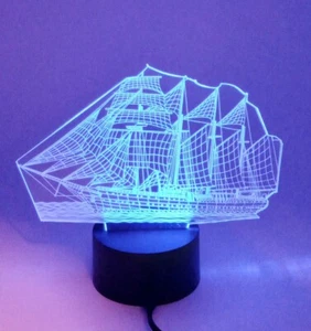 Sailing Ship 3D LED Lamp Acrylic Color Changing Night Light Height 7 Inch - Picture 1 of 6