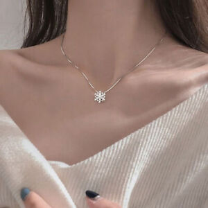 Women Rhinestone Snowflake Zircon Pendant Long Chain Sweater Necklace Jewelry