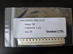 Resistencias SMT 0402 (1005 métricas) CR0402-16W-105JT 25 un. Venkel 1 MEG ohmios ±5% - Imagen 1 de 1