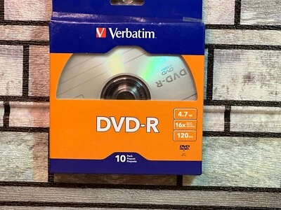 DVD-R Blank Discs Verbatim 4.7GB, 16X, 120 min, 10 Pack, Free Daily Ship Mon-Sat - Image 1 of 2
