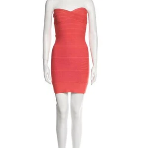 Iconico Herve Leger mini abito senza spalline corallo taglia small - Foto 1 di 12