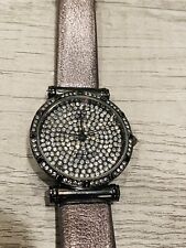 Victoria Wieck Gunmetal Leather Band Pave Crystal Bling Watch