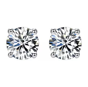 1/2Ct Round Cut Natural 4 Prongs Stud Earrings Set 14Kt White Gold & Screw back - Picture 1 of 7