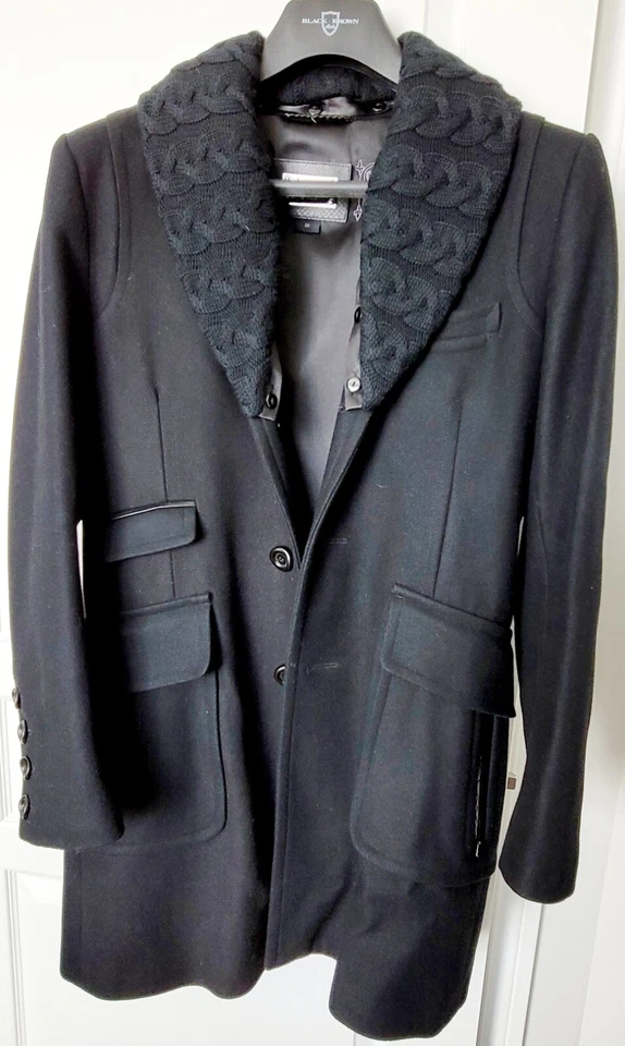 Mackage Wool Coat Men's 38 Black Lined Pockets Slim Fit Cable Knit Shawl Collar - Image 1 of 4