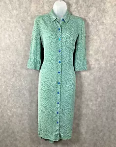 Nordstrom Signature Silk Dress Green Cheetah Print Summer Lightweight Midi Sz 6 - Picture 1 of 17