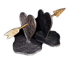 Vintage Michael Aram Metal Art Sculpture Heart and Arrow Bookends - Picture 1 of 8