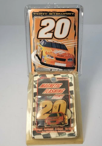 Waterfall Glass Nascar #20 Tony Stewart Paperweight & Magnetic Flashing Pin Cover