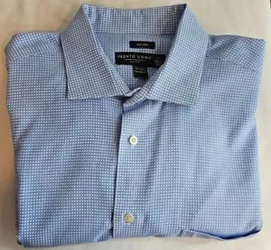 Pronto Uomo Men's Dress Shirt , Blue/White Check, No-Iron, Size 17.5 36/37 Tall - Picture 1 of 9