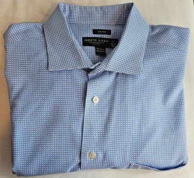 Camisa de vestir Pronto Uomo para hombre, cuadros azules/blancos, sin planchar, talla 17,5 36/37 de alto Foto 1 de 4