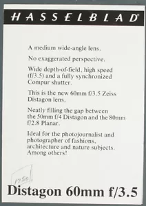 FOLLETO DE VENTAS HASSELBLAD 60/3.5 DISTAGON C/133904 - Imagen 1 de 1