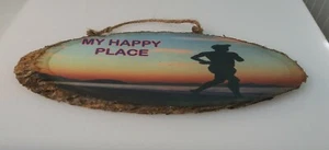 Decorativo My Happy Place - Jogger - Inspirador rebanada de madera colgante de pared - Letrero - Imagen 1 de 3