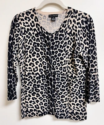 Willi Smith Women's SZ M Leopard Print Cardigan Sweater Button Front 3/4 Sleeve - Image 1 of 4