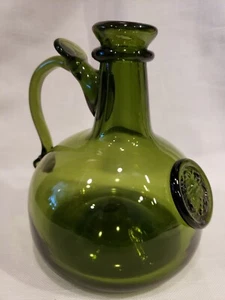 Vintage~ Holmegaard~ Mouthblown~Green Jug w Crest Medallion & Thumb Handle(B33) - Picture 1 of 9