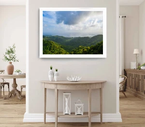 Forest Print, Cloudy Sky Wall Art, Hilltop Aerial Framed Nature Wall Art,Natural - Bild 1 von 5