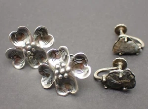 2 Pendientes Vintage Dogwood Flor y Piedra Punta de Flecha Tornillo Trasero Plata de Ley - Imagen 1 de 7