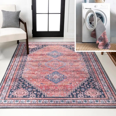 Machine Washable Indoor Area Rug 3X5 Terracotta/Navy, Dalyan Geometric Medall... - Image 1 of 4