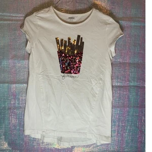 Gymboree Shirt Girls Medium (7-8) Fries Forever Sequin T-Shirt Cute Fun School - Picture 1 of 7