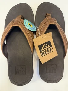 Reef Men’s Flip Flops Sz 7 Leather Upper Ortho Bounce Coast Brown NWT Slippers - Picture 1 of 12