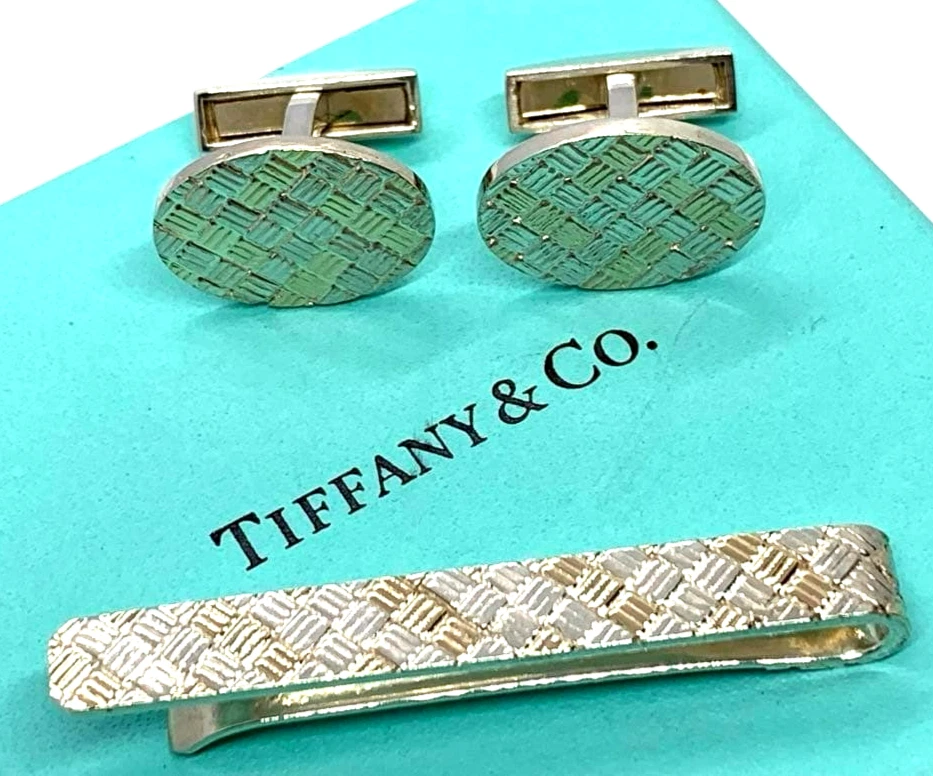 Tiffany & Co. Gemelli in argento 925 e oro 14 carati con scatola - Immagine 1 di 4