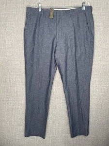 Pantaloni eleganti J Crew Ludlow uomo 36x32 blu slim fit cotone lino somelos - Foto 1 di 7