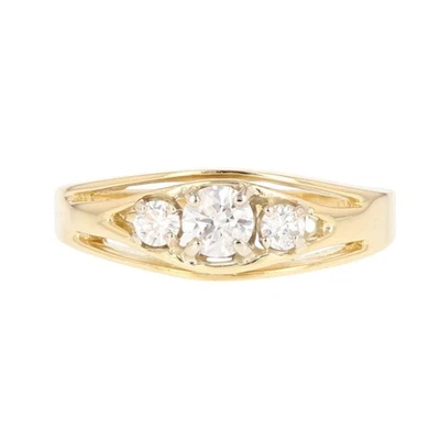 Anillo banda dividida de tres piedras con diamantes de corte redondo de 0,37 quilates de oro amarillo de 18 k talla 7 Foto 1 de 4