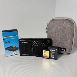 Nikon Coolpix S9600 Digital Camera Black 16 megapixel, 64GB Memory Card, Case - Picture 1 of 23
