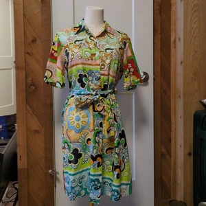 Neu mit Etikett Le Ragazze mehrfarbiges Paisley Leinen Hemdkleid Größe M italienisches Kleid - Bild 1 von 10