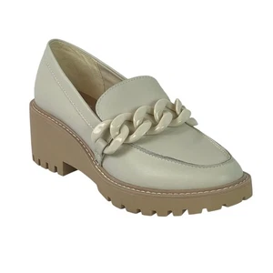 Dolce Vita Haris Shoes Womens Size 8.5 Ivory Leather Slip On Loafer Chunky Wedge - Picture 1 of 10