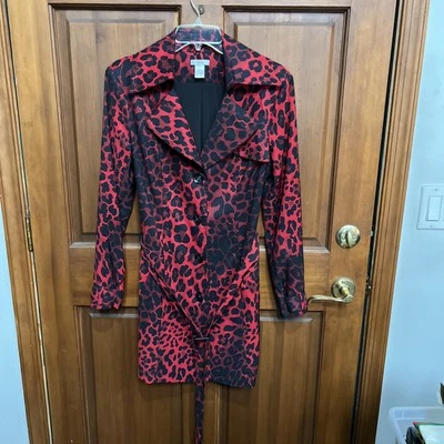 Cache -Sz M Funky Rich Flashy Animal Print Metro Chic Red Long Jacket Blazer - Image 1 of 4