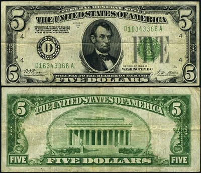 FR. 1952 D $5 1928-B Federal Reserve Note Cleveland D-A Block DGS VF - Image 1 of 3