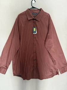 Perry Ellis Button Down Shirt 3X Burgundy Mens Check Cotton Stretch Long Sleeve - Picture 1 of 11
