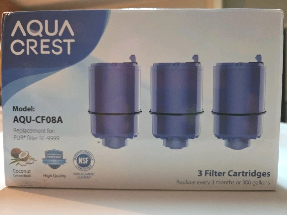 AQUA CREST Water Filter Model: AQU-CF08A 3 Filter Cartridges New PUR RF-9999 - Image 1 of 1