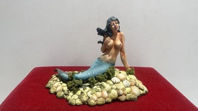 Hand-Painted Metal Figure Mermaid on Rock Base – 2.5 inch - Image 1 of 4