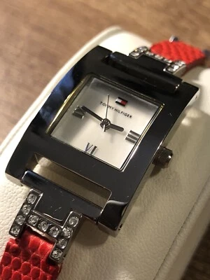Tommy Hilfiger Ladies Rectangle Watch Gemmed Leather Band New Battery - Image 1 of 4