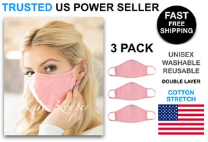 3er Pack Rosa Gesichtsmaske Baumwolle Doppellagig Abdeckung Waschbar Wiederverwendbar Unisex USA - Bild 1 von 6