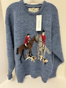 HERITAGE Irish Wool Equestrian Horse English Hunt Wool Hand Knit Sweater M/L EUC - Picture 1 of 9